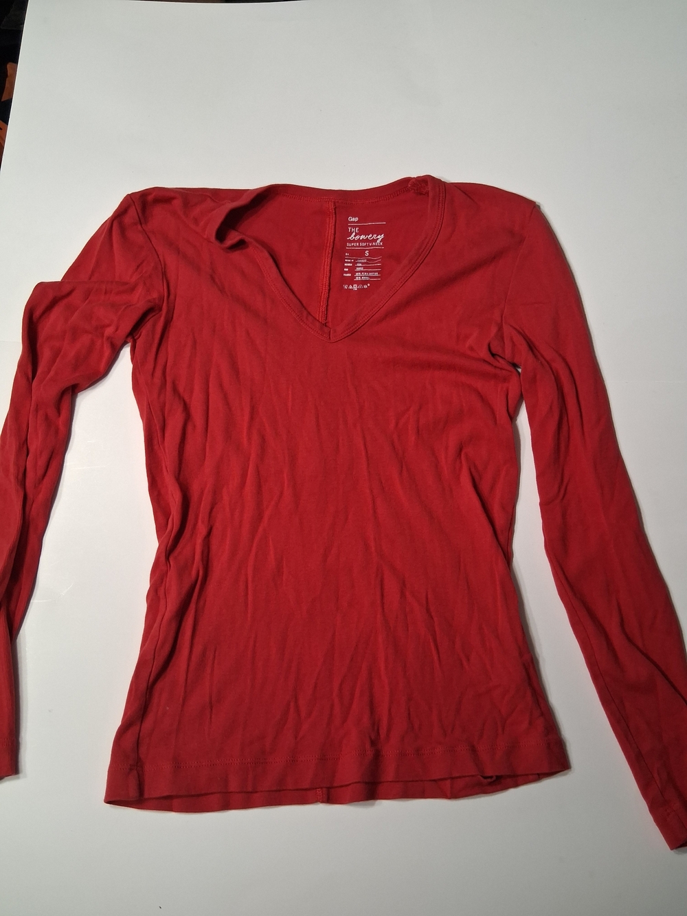 Gap The Bowery Women's Small Red Super Soft V-Neck Long Sleeve Pima Cotton